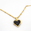 Collier Lora pendentif en forme de cœur pavé de pierres noirs
