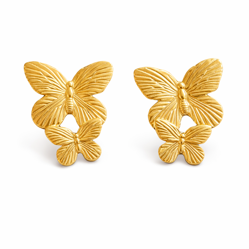 Boucles d’oreilles Élise – Papillons dorés en acier inoxydable