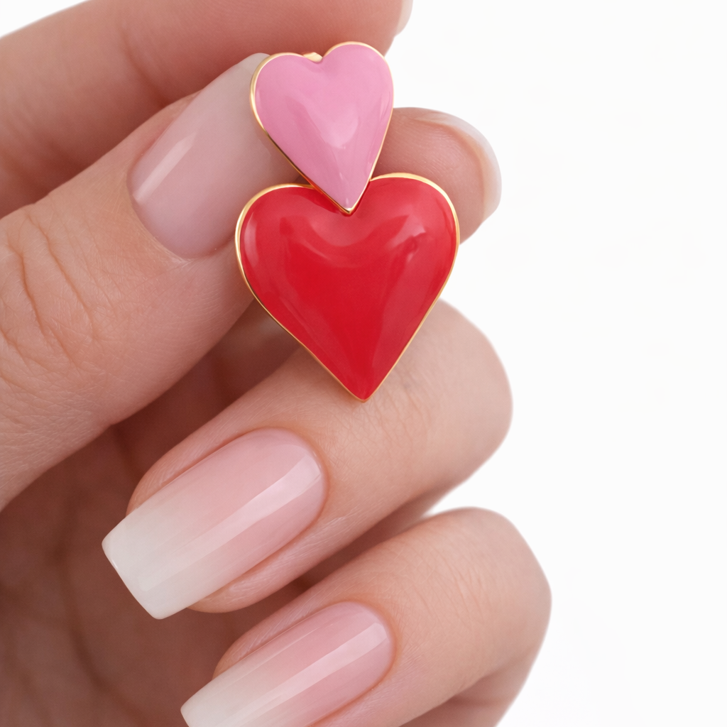 Boucles d’Oreilles Stella – Cœurs Rose en Acier Inoxydable