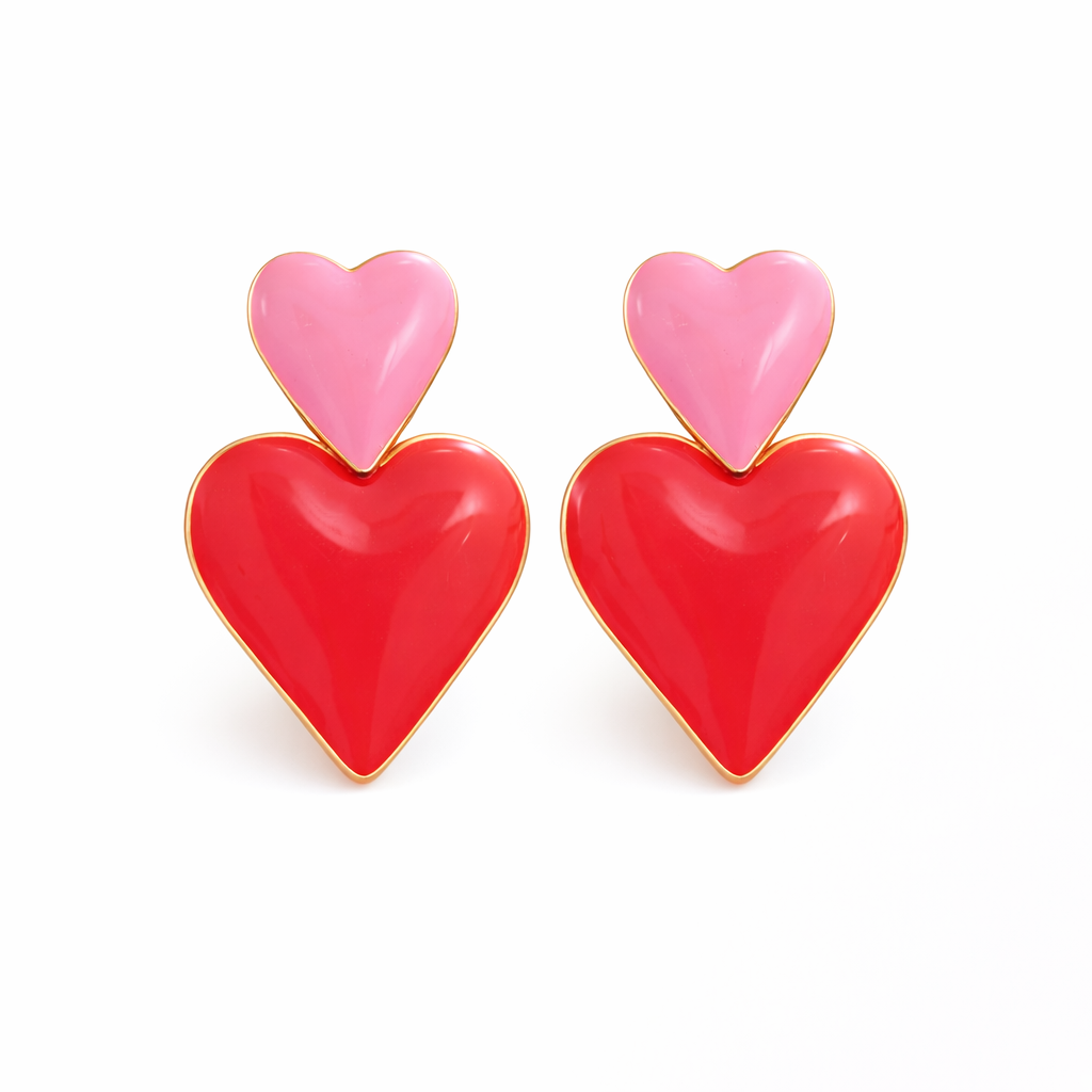 Boucles d’Oreilles Stella – Cœurs Rose en Acier Inoxydable