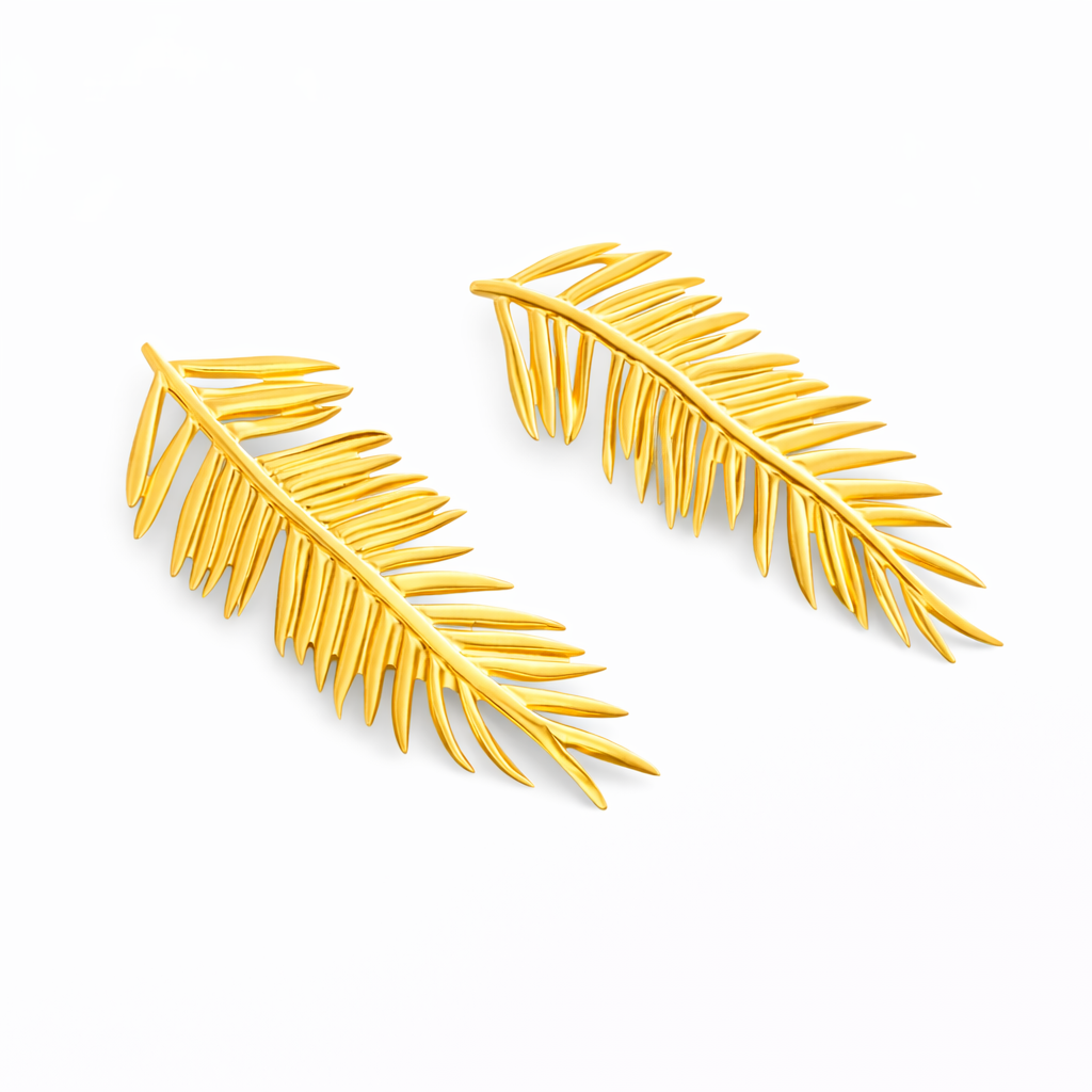 Boucles d’Oreilles Solina – Feuille Dorée en Acier Inoxydable