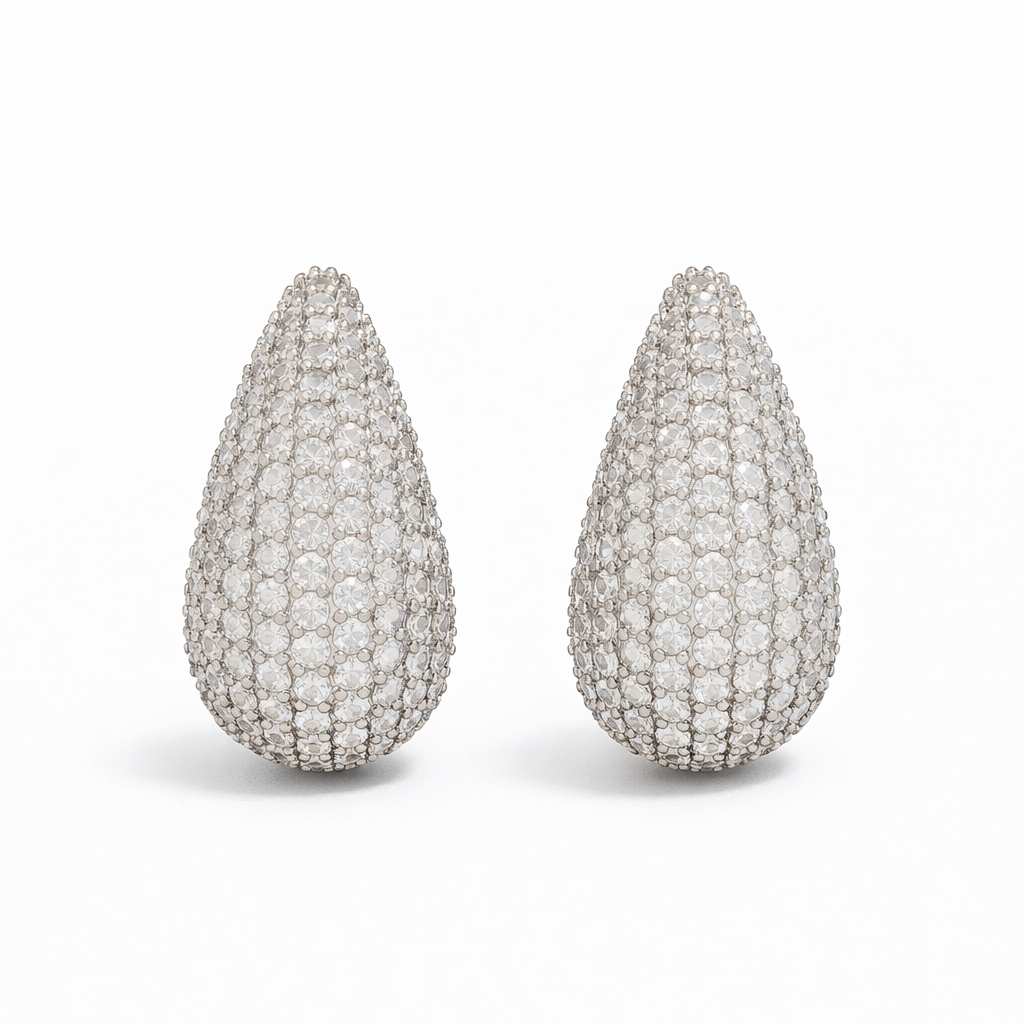 Boucles d’Oreilles Maely – Goutte Pavée en Acier Inoxydable (Doré & Argenté)
