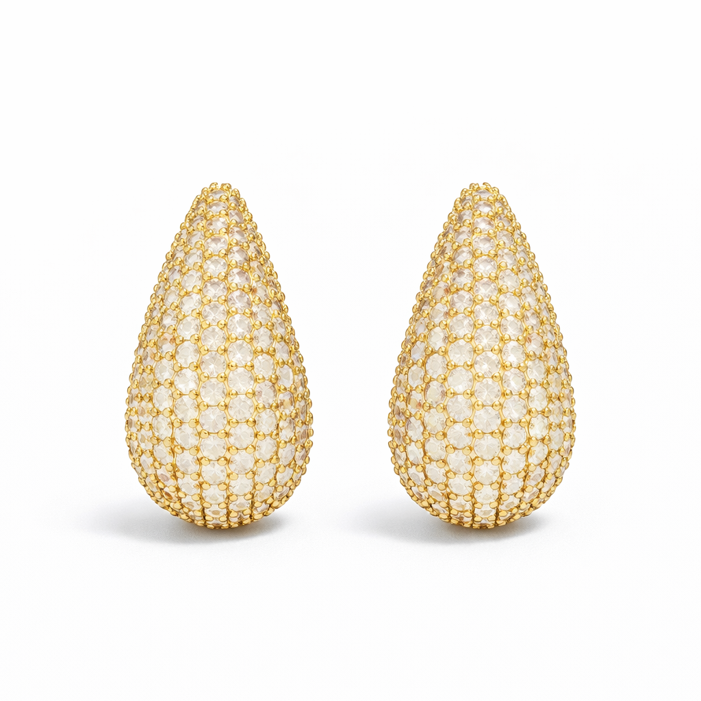 Boucles d’Oreilles Maely – Goutte Pavée en Acier Inoxydable (Doré & Argenté)