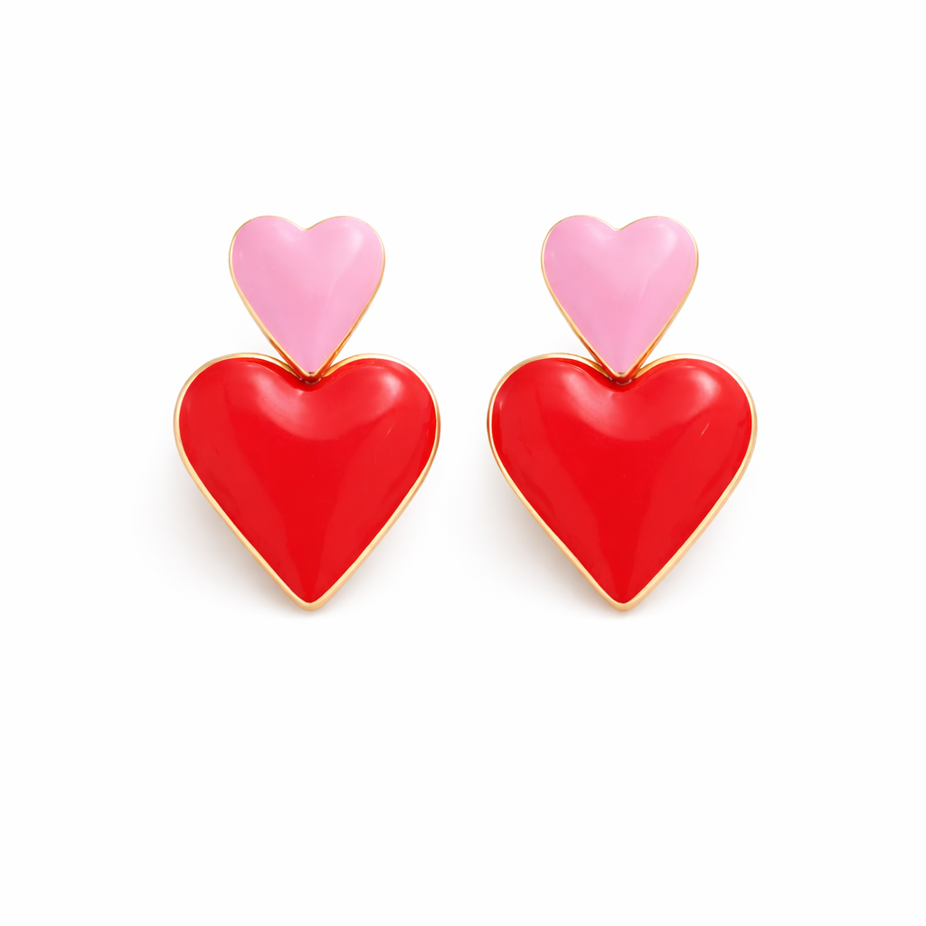 Boucles d’Oreilles Stella Cœurs rose & fushia